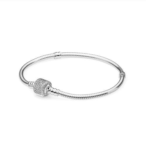 Pandora Silver Bracelet with Clear Cubic Zirconia - 19cm Long / Excellent Condition