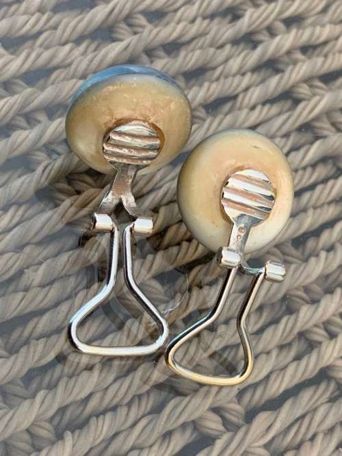 9K MABE PEARL CLIP EARRINGS WHITE GOLD - Marked
