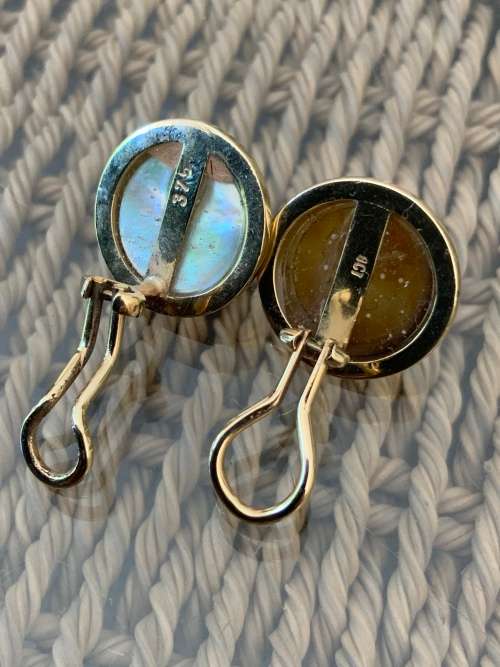 9K MABE PEARL CLIP EARRINGS YELLOW GOLD - Marked