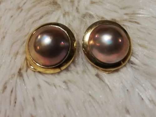 9K MABE PEARL CLIP EARRINGS YELLOW GOLD - Marked