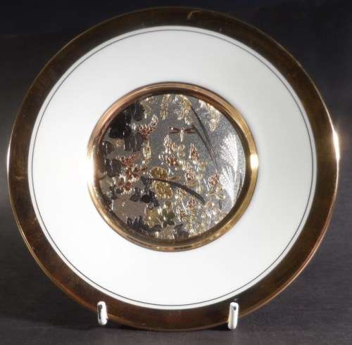 CHOKIN PLATE FINE PORCELAIN , 24 kt GOLD EDGED " AUTUMN GRASSES &INSECTS "