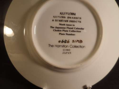 CHOKIN PLATE FINE PORCELAIN , 24 kt GOLD EDGED " AUTUMN GRASSES &INSECTS "