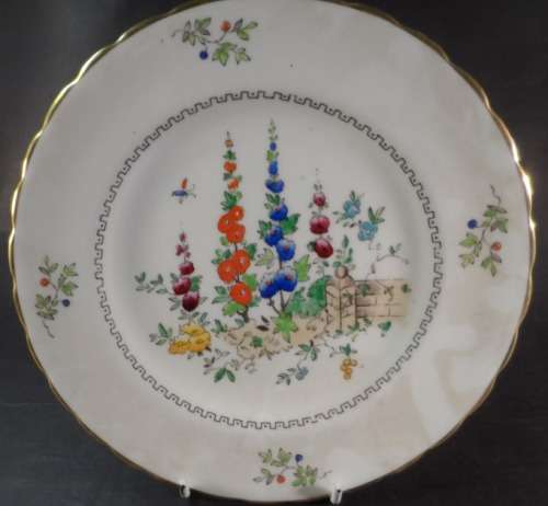 MJC49 PLANT TUSCAN ENGLISH FINE BONE CHINA , VINTAGE  TEA DUO  " HOLLYHOCKS DESIGN "