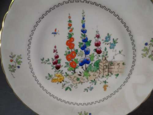 MJC49 PLANT TUSCAN ENGLISH FINE BONE CHINA , VINTAGE  TEA DUO  " HOLLYHOCKS DESIGN "