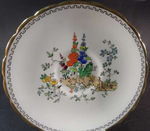MJC49 PLANT TUSCAN ENGLISH FINE BONE CHINA , VINTAGE  TEA DUO  " HOLLYHOCKS DESIGN "