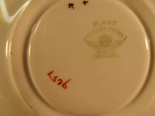 MJC49 PLANT TUSCAN ENGLISH FINE BONE CHINA , VINTAGE  TEA DUO  " HOLLYHOCKS DESIGN "