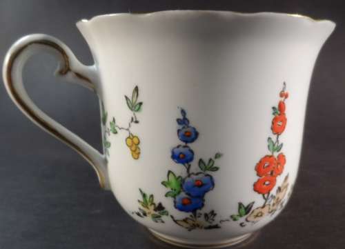 MJC49 PLANT TUSCAN ENGLISH FINE BONE CHINA , VINTAGE  TEA DUO  " HOLLYHOCKS DESIGN "