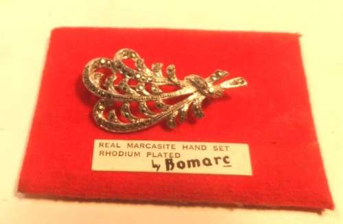 MARCASITE HAND SET RHODIUM PLATED BROOCH  by Bomarc