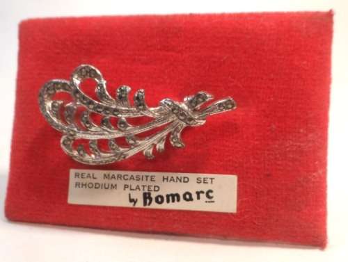 MARCASITE HAND SET RHODIUM PLATED BROOCH  by Bomarc