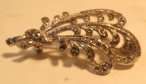 MARCASITE HAND SET RHODIUM PLATED BROOCH  by Bomarc