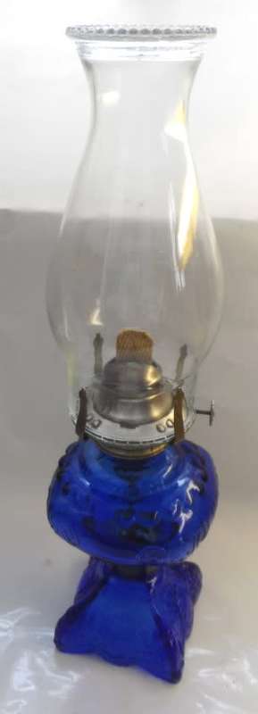 COBALT BLUE MOULDED GLASS PARAFFIN LAMP