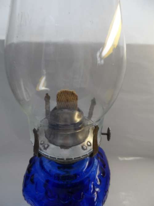 COBALT BLUE MOULDED GLASS PARAFFIN LAMP