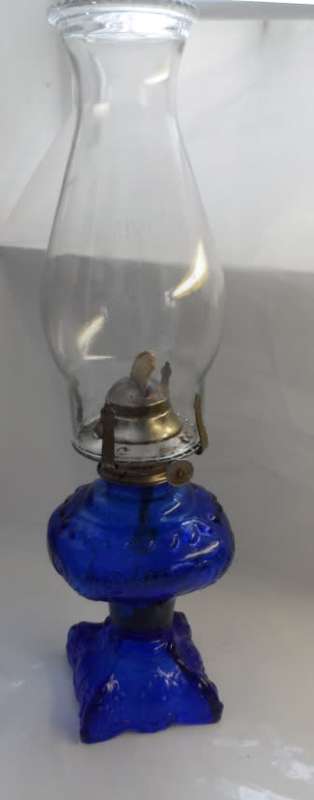 COBALT BLUE MOULDED GLASS PARAFFIN LAMP