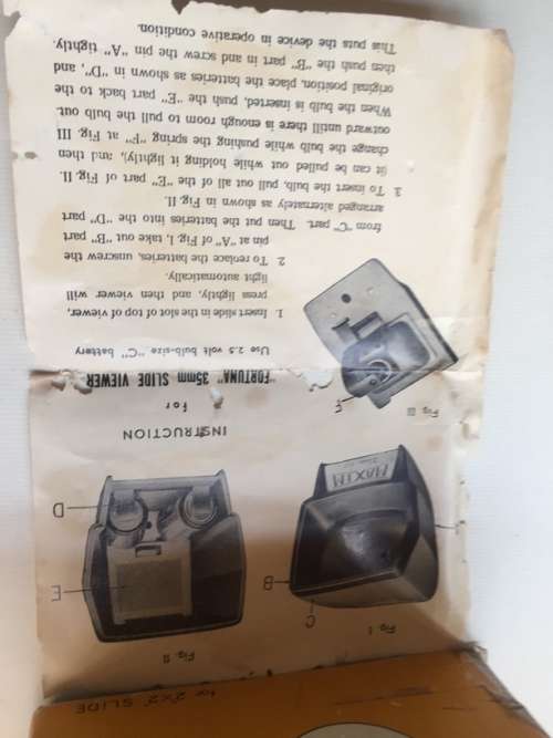 FORTUNA VIEWER   VINTAGE  2` X 2 ` SLIDE VIEWER IN ORIGINAL BOX , WITH  INSTRUCTION LEAFLET