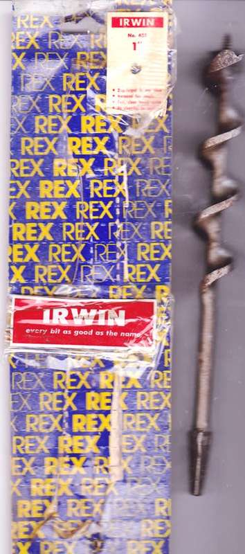 VINTAGE IRWIN DROP FORGED STEEL  1`  / 50mm X 10 `  No 627 A3616  HAND BRACE AUGER BIT