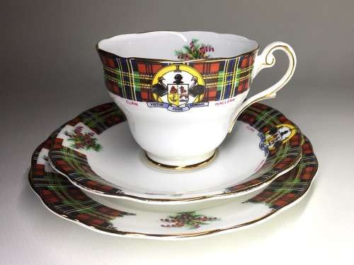 A SET OF FOUR ROYAL STANDARD FINE BONE CHINA TEA TRIOS  ` BONNIE SCOTLAND - MAC LEAN  `