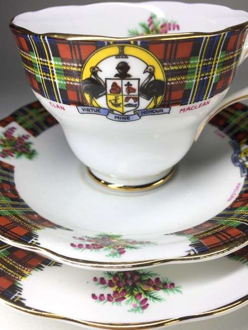 A SET OF FOUR ROYAL STANDARD FINE BONE CHINA TEA TRIOS  ` BONNIE SCOTLAND - MAC LEAN  `