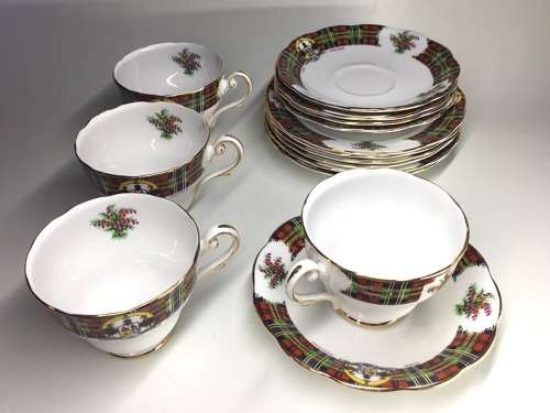 A SET OF FOUR ROYAL STANDARD FINE BONE CHINA TEA TRIOS  ` BONNIE SCOTLAND - MAC LEAN  `