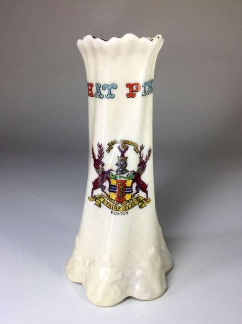 A and S ARCADIAN CHINA  VINTAGE HAT PIN HOLDER  EMBLAZONED WITH THE CREST OF ` FAIRFIELD BUXTON `