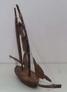 NAUTICAL DE`COR HAND-CARVED & MOLDED IMBUIA WOODEN SAILSHIP DISPLAY MODEL MADE IN THE SEYCHELLES ,