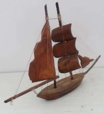 NAUTICAL DE`COR HAND-CARVED & MOLDED IMBUIA WOODEN SAILSHIP DISPLAY MODEL MADE IN THE SEYCHELLES ,