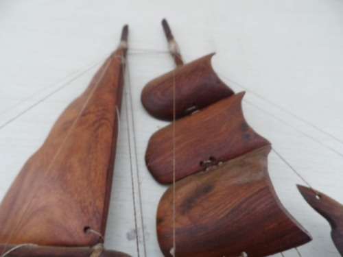 NAUTICAL DE`COR HAND-CARVED & MOLDED IMBUIA WOODEN SAILSHIP DISPLAY MODEL MADE IN THE SEYCHELLES ,