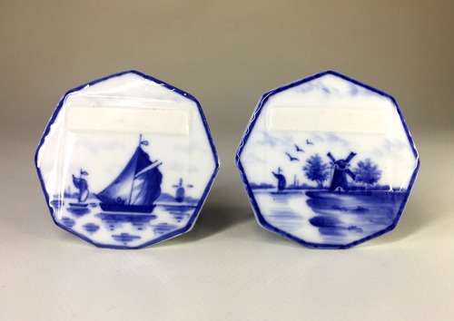 DELFTS PORCELAIN MINI DISPLAY PLAQUES  1 WINDMILL PANORAMIC SCENE  2 SAILING BOATS ON OPEN WATER