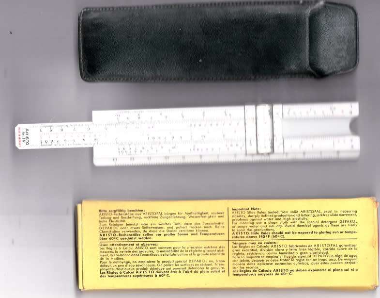 VINTAGE ARISTO - RIETZ No. 89 SLIDE RULE , IN PROTECTIVE POCKET POUCH , & ORIGINAL PACKAGING