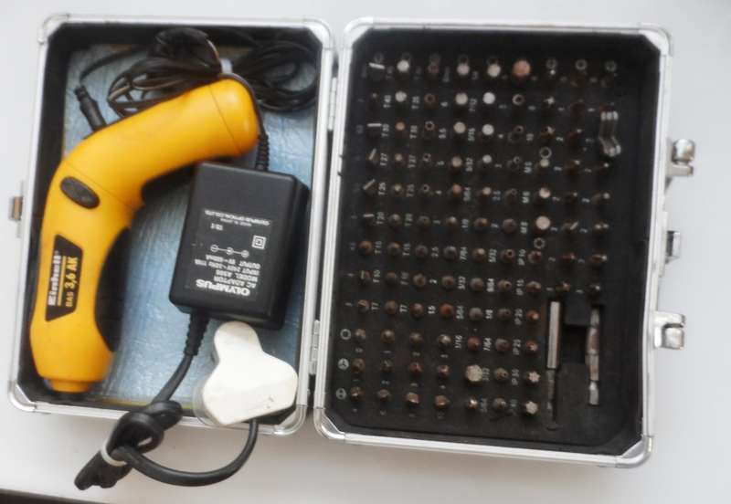 RECHARGEABLE DRILL , WITH 100 BITS, & POWER PACK ,  EINHELL BAS 3,6 AK