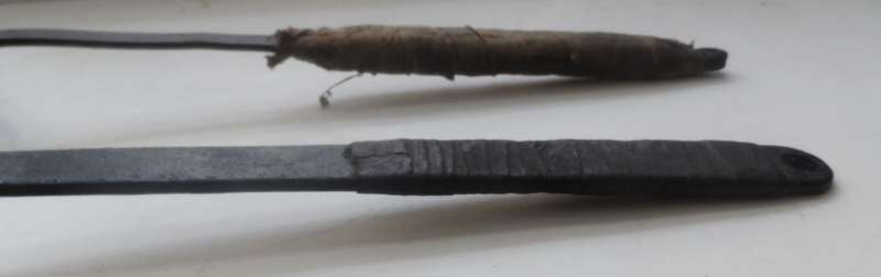 SOLID CAST IRON , 2 LADLES ,VINTAGE CAST , for smelting, wax pouring, blacksmithing burlap wrap hand