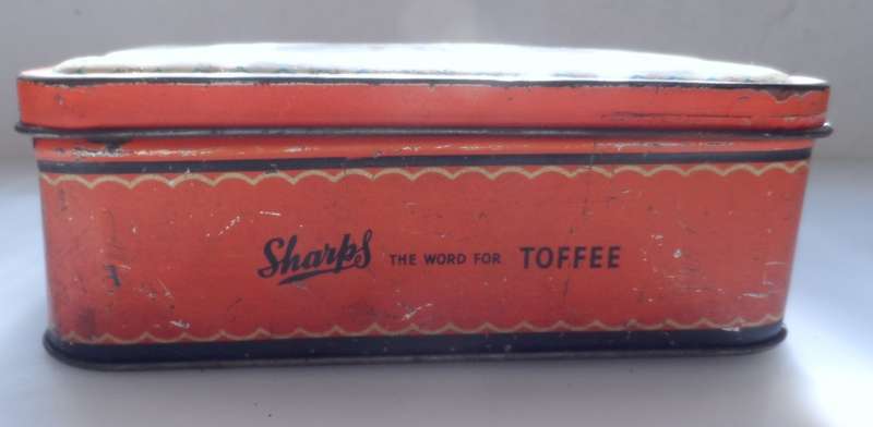 VINTAGE, COLLECTIBLE,  SHARPS LIDDED ,TOFFEE TIN , 1 lb. nett