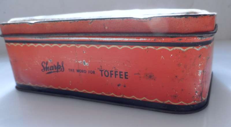 VINTAGE, COLLECTIBLE,  SHARPS LIDDED ,TOFFEE TIN , 1 lb. nett