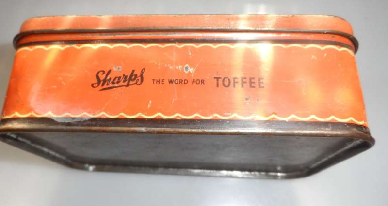 VINTAGE, COLLECTIBLE,  SHARPS LIDDED ,TOFFEE TIN , 1 lb. nett