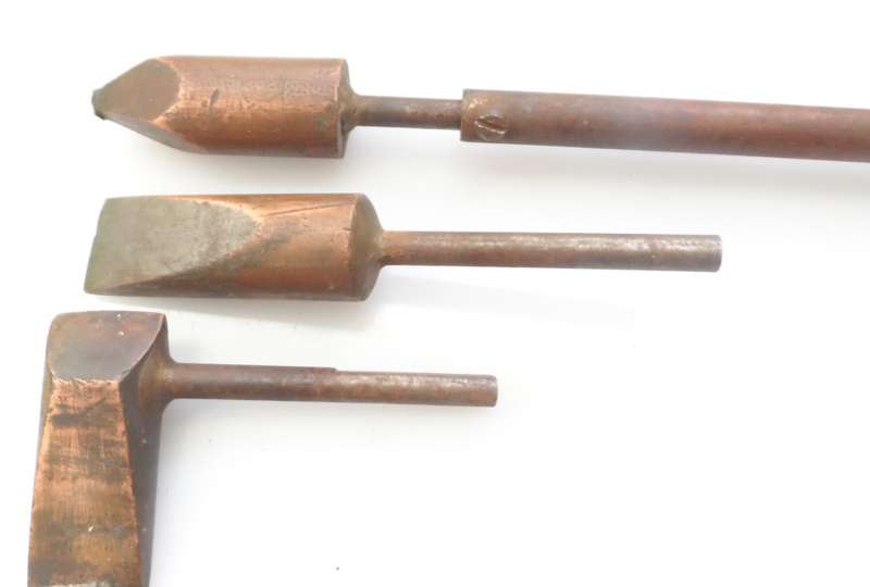 VINTAGE 1940,s , SET OF THREE SOLID COPPER SOLDERING IRONS, 3 INTERCHANGABLE HEADS