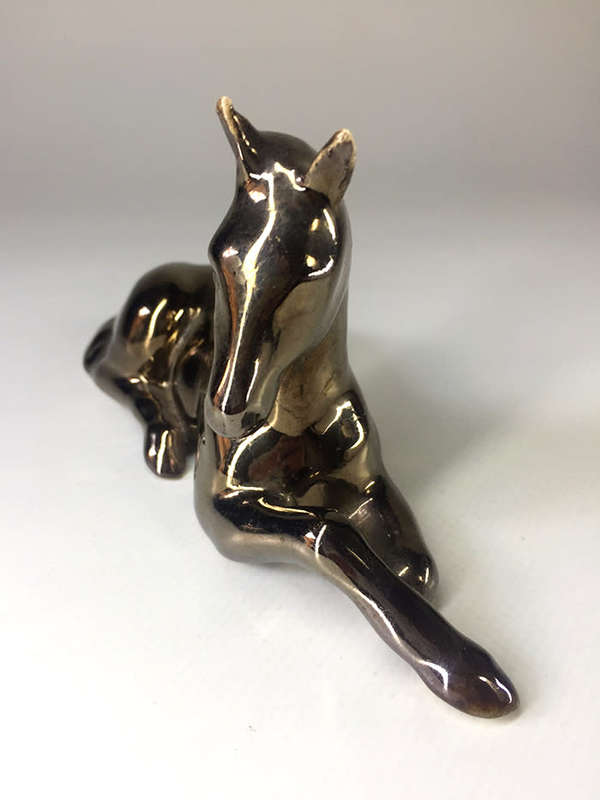 METALLIC -GLAZED  , PORCELAIN RECLINING HORSE FIGURINE
