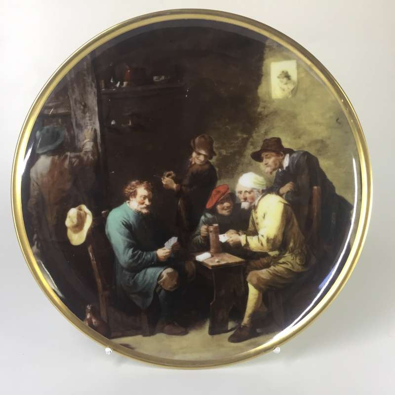 HUGUENOT ROYALE , WALL PLATE / CABINET DISPLAY PLATE  'Game At Cards ' David Teniers 1610-1690