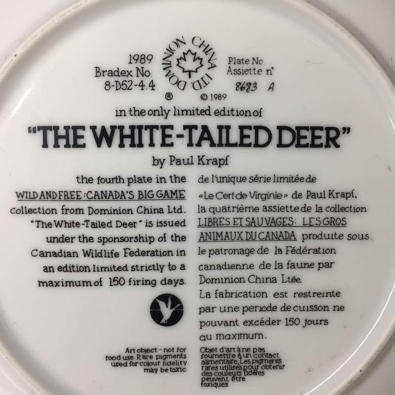 DOMINION CHINA ' THE WHITE TAILED DEER ' by Paul Krapf CABINET / WALL DISPLAY  PLATE