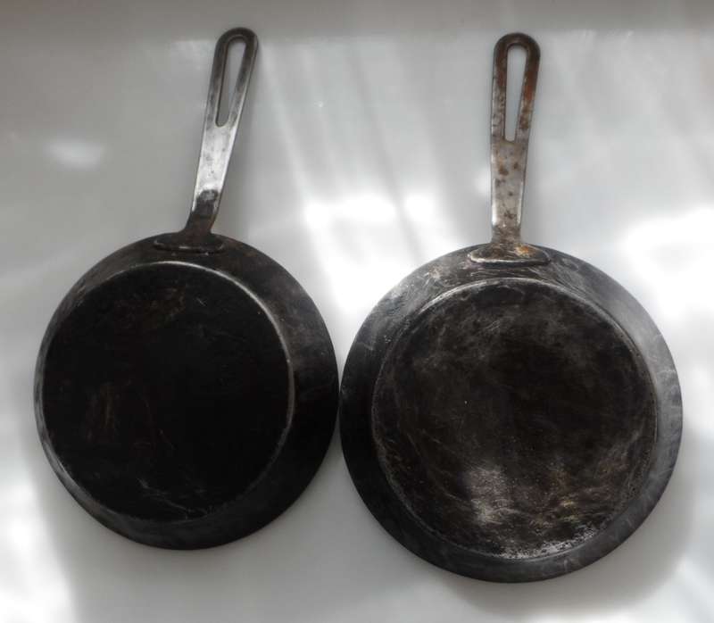 GRO'MO STAINLESS STEEL 18 cm / 7 ins.diam. X 40mm /1 1/2 ins depth  SAUTE PANS X 2 salvaged catering