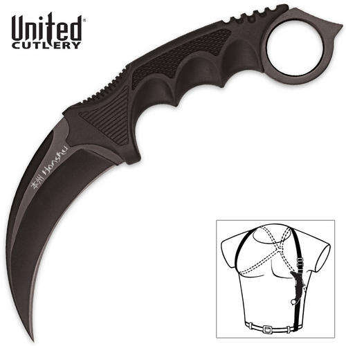 United Cutlery Honshu Kerambit (Karambit) 4" Black Blade, Shoulder Harness, Kydex Sheath
