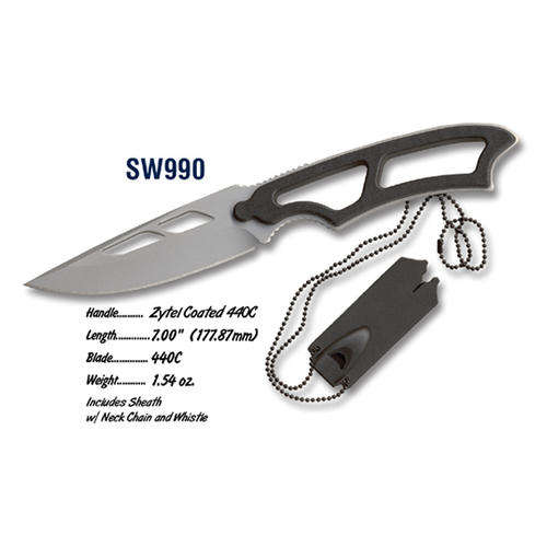 Smith & Wesson Neck Knife 3" Bead Blast Drop Point Blade, Zytel Onlays, Kydex Sheath