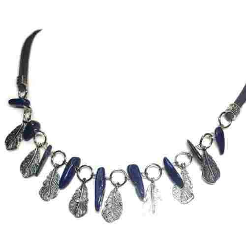 Necklace, European style Necklace, Lapis Gemstone and feathers Necklace