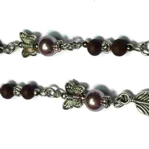 Necklace, European style Necklace long, Nacre pearls, wooden beads and Feather Necklace