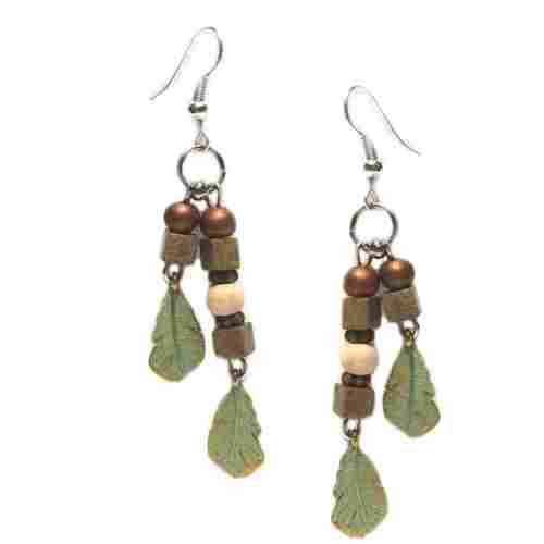 CLOSE DOWN SALE ! European style - Wooden Earrings -NEW- with patina feathers