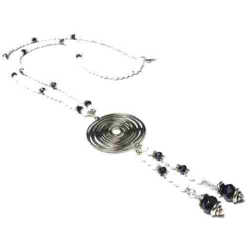 Necklace, European style Necklace, Wooden Necklace long with Metal Sun
