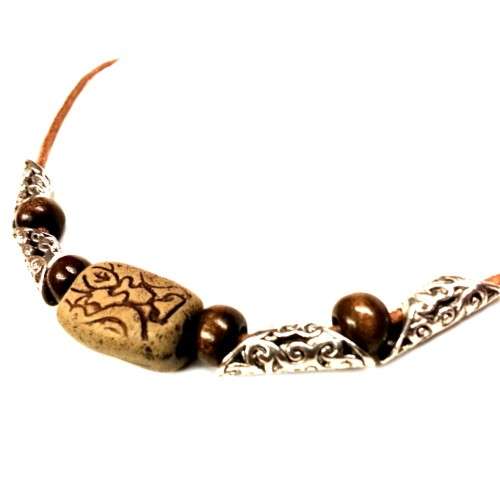 Necklace, Coconut Wooden Necklace  with Clay element - 50cm Men size