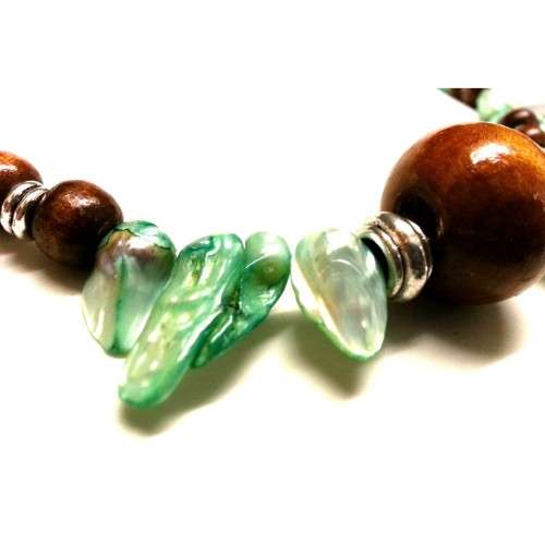 Necklace, European style Necklace - Wooden Necklace -NEW- with Nacre