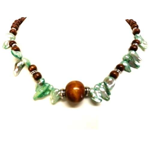 Necklace, European style Necklace - Wooden Necklace -NEW- with Nacre