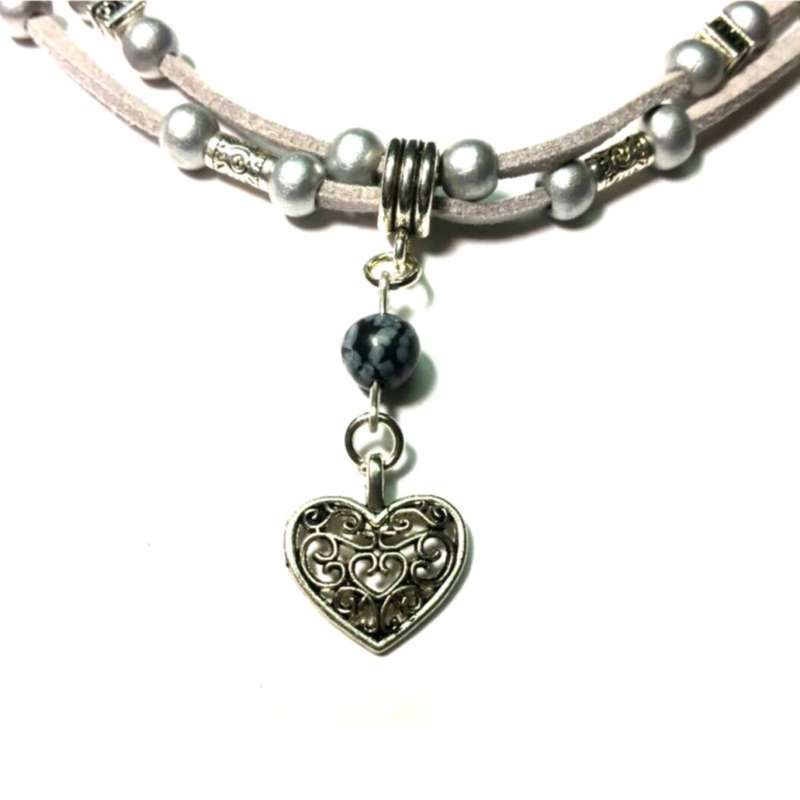 Necklace, European style Necklace, Wooden Necklace with Obsidian