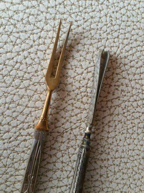 Antique Fork (Metal) and Holder (800 Silver) with wooden Box