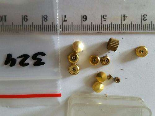 Watch parts- Box with div. 9 crowns  stainless / goldplaque`- Watchmaker find your Treasure